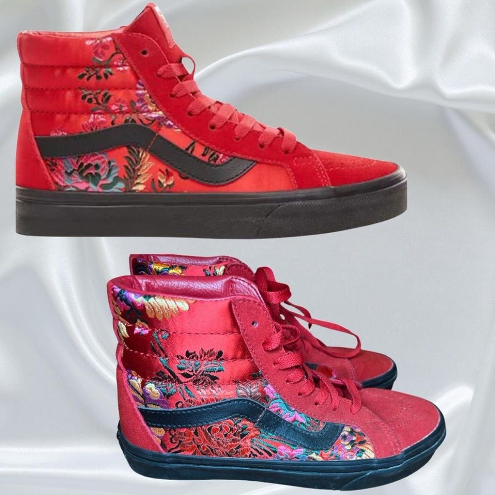 Vans Women's Red Floral High-Top Sneakers
